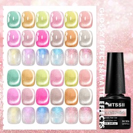 MTSSII 18PCS Cat Eye Gel Nail Polish Set with Magnet, Sea Spirit Magic Cateye Gel Polish Pink Green Blue Yellow Glitter Shinny Magnetic Nail Polish Soak Off LED Manicure Nail Art