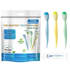 JOUGE 4-in-1 Pre-Pasted Travel Toothbrushes, 40 Pack,Mint, No Water Needed