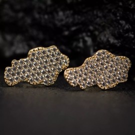 Tsv Jewelers Men's Yellow Gold 925 Sterling Silver Honey Comb Set Cz Nugget Stud Earrings