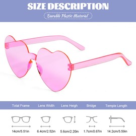 EUIEUT Heart Shaped Sunglasses 11 Pairs Novelty Heart Sunglasses for Adults, Funky Rimless Party Glasses Heart Eyewear for Bachelorette Wedding Bridal Shower Party Favours(1 Transparent + 10 Pink)