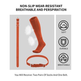 QBK Toddler Baseball Socks And Belt Youth Softball Tee Ball Combo Set for Boy Girl (2 Pairs of Socks & 1 Belt)(ORANGE,11-13Y)