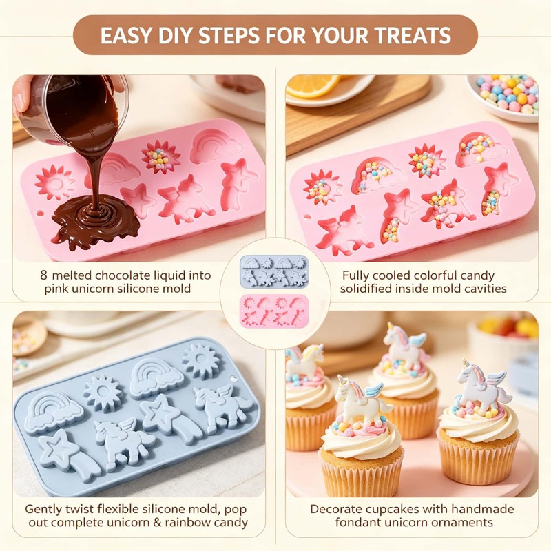 8-Cavity Unicorn Silicone Molds, 2-Pack (Blue & Pink)