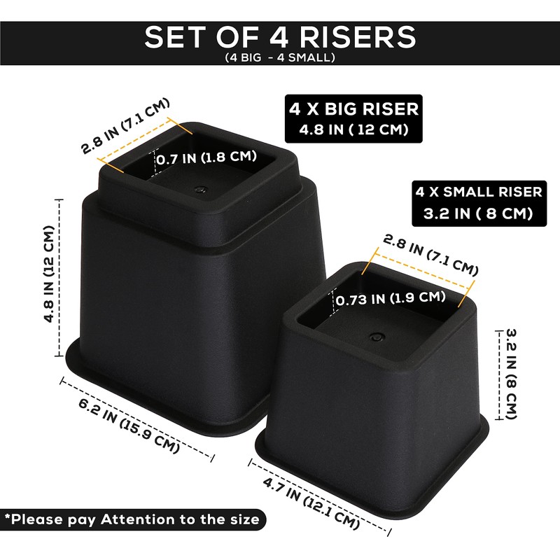 Utopia Bedding Adjustable Bed Furniture Risers - Elevation in Heights