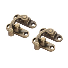 Yetaha 2Pcs Antique Bronze Left Latch Hook Hasp, Vintage Lock Clasp, Hasp Hook Metal Catch Curved Buckle with 8 Screws for Jewelry Box Cabinet Toolbox Suitcase Box (29 X 33MM)