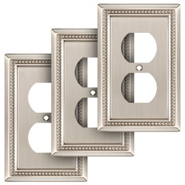 Henne Bery Sunken Pearls Heavy Duty Decorative Wall Plate Switch Plate Outlet Cover (Single Duplex, 3 Pack, Satin Nickel)