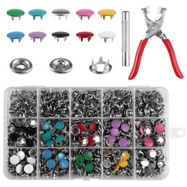 Xyvor 200 Sets Press Studs Without Sewing, 9.5 mm Hollow and Fixed Metal Buttons, Press Stud Set with Pliers, Jersey Press Studs for Children's Clothing, Clothing Bags, Handmade (10 Colours)