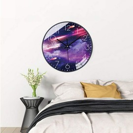 SWECOMZE Silent Wall Clock, 25 cm, Children's Wall Clock, Dial with Galaxy Stars Space Starry Sky, 10 Inch Children's Wall Clock Decoration for Living Room, Children's Room (040)