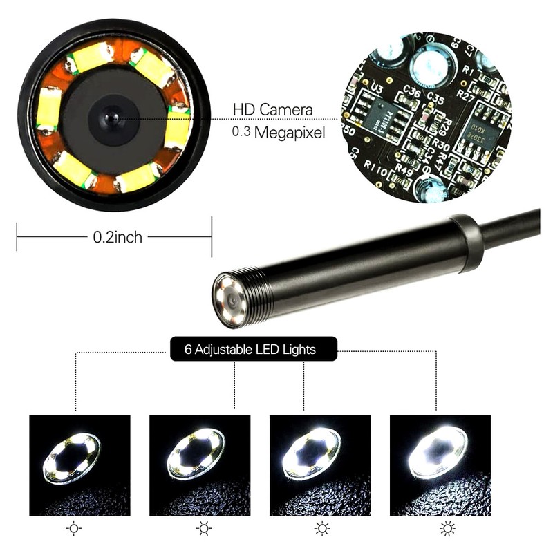 Endoscope 0.3MP Endoscope 3 in 1 Endoscope with Adjustable LEDs