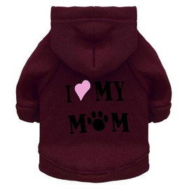 Izefia Dog Hoodie Dog Hoodies for Small Dogs Clothes I Love My Mom Fleece Sweater Winter Sweat Shirt Warm Cotton Dog Hoodie for Small Dog Cat Mom Brown XS