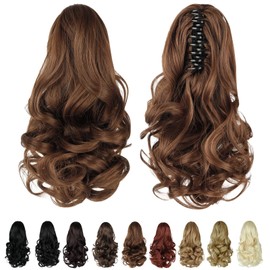 HEWEICSY Ponytail Extension, Clip on Ponytails for Women, 12" Claw Clip in Short Curly Wavy Pony Hair Extension for Women - Light Golden Brown