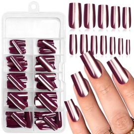 Bellelfin 120Pcs Press on Nails Medium, Burgundy Cat Eye Fake Nails Full Cover Acrylic Nails Press ons Glossy Square Glue on Nails Artificial Cat Eye False Nails for Women Girls