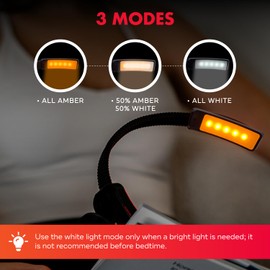 Mito Red Light – Lector flexible – Ambar/Blanco – Luces de lectura para libros en la cama – Luz de libro recargable – Luces de libro para leer por la noche en la cama – Luz de clip para cama