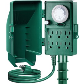 SURAIELEC Outdoor Power Stake Timer, 24-Hour Mechanical Light Timer, Electrical Power Strip Weatherproof, 6FT Extension Cord Multiple Outlet Plug Splitter for Patio Lights, Christmas Decorations