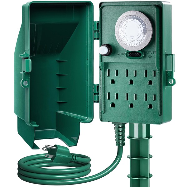 SURAIELEC Outdoor Power Stake Timer, 24-Hour Mechanical Light Timer, Electrical