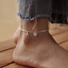 CAROVO Ankle Bracelets for Women, Silver Anklets Letter A Initial Anklets for Women Girls Ankle Bracelet Summer Jewelry Gifts