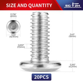 M10 x 16mm 20Pcs Flat Head Hex Socket Cap Screws Bolts, 304 Stainless Steel 18-8, Full Thread by SG TZH (with Hex Spanner)