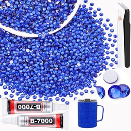 2000PCS SS12/3mm Crystal Rhinestones (Blue/Sapphire) with 2Pcs 10ml B7000 Jewelry Glue, Bedazzling Flatback Glass Rhinestones for Crafting, Gems Diomand Charms for Tumbler Shoes Clothing Mugs Nail Art