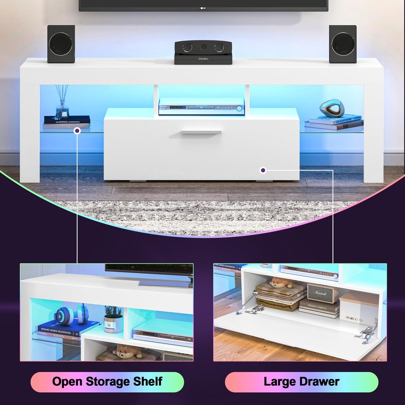 Clikuutory Modern Lighting 51 inch TV Stand with Large Storage