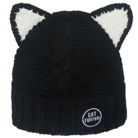 LA HUATE Cute Cat Ear Warm Hat Croched Knitted Beanie Cap Winter Knit Cable Hat for Women Girls Black