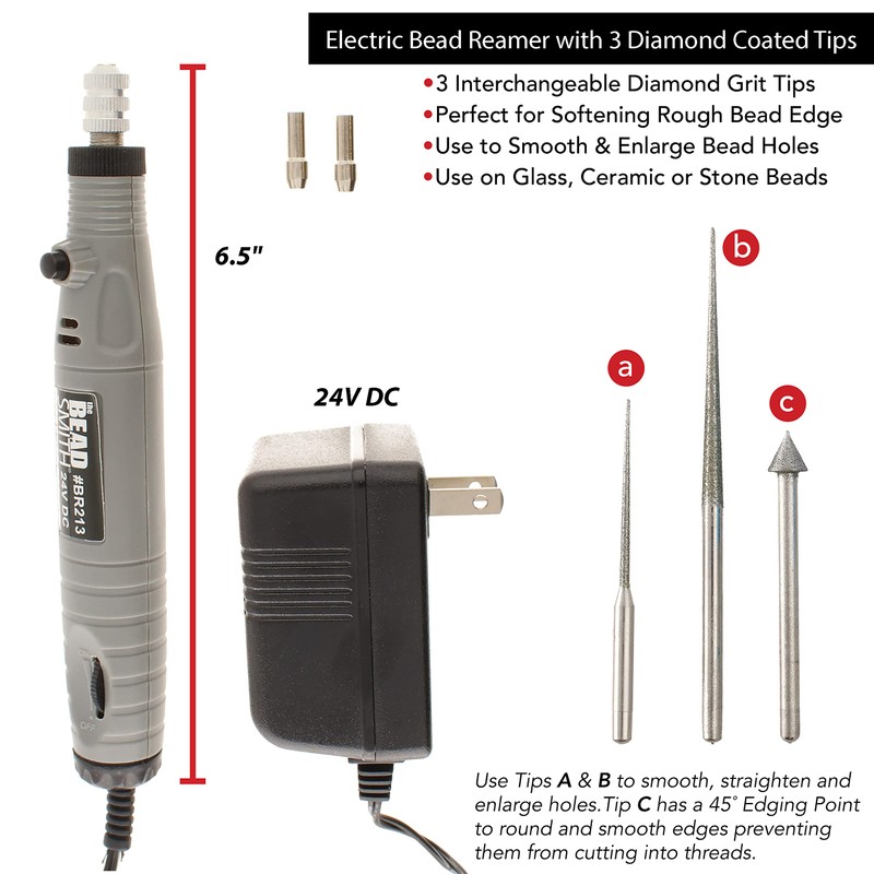 The Beadsmith Electrical Bead Reamer – 3 Interchangeable Diamond Coated