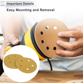 RATCHROLL 10 Pcs Universal Sanding Discs Round 5" 5 Hole 40 Grit Hook and Loop Sandpaper Yellow Aluminum Oxide