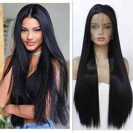 Synthetic Black Lace Front Wigs, Long Straight, 13 x 3 Lace Heat Resistant for Women, Replacement Lace Wig, 66 cm (Black Lace Front Wig)