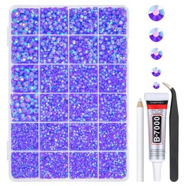 qiipii Dark Purple AB Resin Rhinestones w B7000 Jewelry Glue for Bedazzling Crafting 2mm-6mm Flatback Jelly Stones Diamonds Gems for Nails Face Eyes Makeup Tumblers Bottles DIY Crafts Clothes Shoes