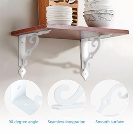 LALAGO Pack of 4 White Metal Shelf Brackets, 19 cm, Shelf Brackets, Vintage, Antique Style S-Shaped Shelf Brackets, Heavy Duty Angle for Wall Shelf, Floating Shelf, Wall Console, Shelves