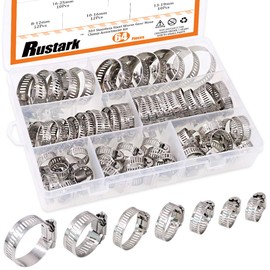 Rustark 64-Pcs Adjustable 8 to 38mm Range Worm Gear Hose Clamp Fuel Line Clips Clamps Assortment Kit - 304 Stainless Steel