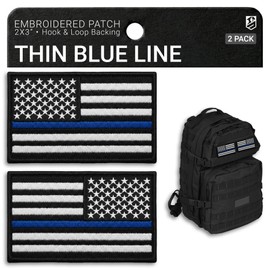 Bluyellow 2-Pack Thin Blue Line Flag Regular and Reversed Embroidered American Flag Patch Sew On Thin Blue Line Police Patch for Vest Police Backpack Bulletproof Vest Tactical Gear 3x2
