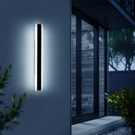 Daoseolo Outdoor Wall Light Fixture, 31.4inch Black Modern Linear Exterior Sconce, IP65 Waterproof Dimmable 3000K-6000K with Remote Control, Wall Mount Garage Lighting for Porch, Patio, Yard, House