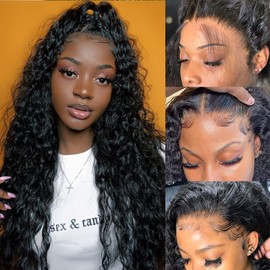 GLOWNINA Deep Wave Lace Front Wigs Human Hair Pre Plucked 13x4 HD Lace Frontal Wig with Baby Hair 180% Density Brazilian Human Hair Lace Front Wigs For Women Glueless Natural Color 22inch