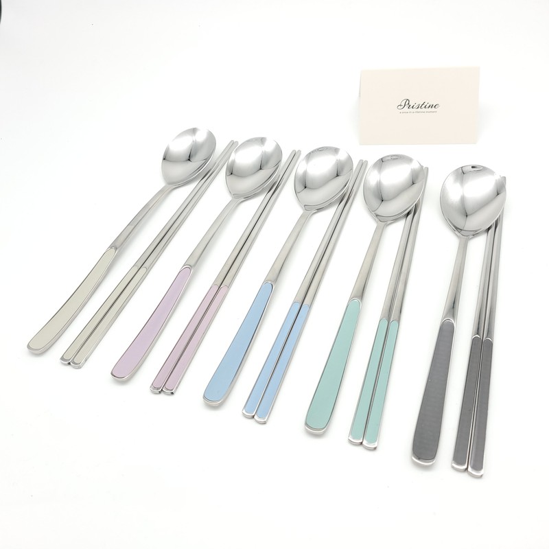 Pristine pastel-colored premium quality domestic cutlery set with good grip,