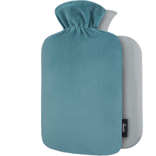 Hot Water Bottle with Fleece Cover - Soft Premium Fluffy Cover - 1.8L Large Capacity - Hot Water Bag for Pain Relief, Back, Neck and Shoulders & Warm Cosy Nights - Great Gift for Women (Green/Blue)