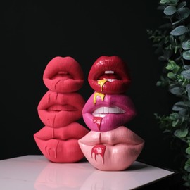 Brown and Ginger Hot Lips Totem Stack Sculpture (Flock Covered Resin, Peachy Pink)