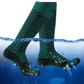 RANDY SUN Waterproof Work Socks for Men, Calf Length Seamless Socks Use as Water Proof Boot Green&Black, large