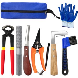 8 inch Farrier Tools Kit (8 Piece) Horse Goat Hoof Trimmers Carbon Steel Nippers Shears Nail Clipper, Mini Rasp, Hoof Trimming Cutter Knife, File for Pig Sheep Donkey Equine Supplies with Storage Bag