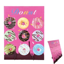 Pink Wood Donut Wall Display Stand Reusable Doughnut Board Holder Donut Party Supplies for Parties, Weddings, Birthdays, Dessert Table Decoration