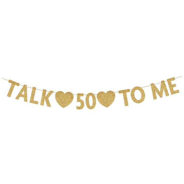 Gold Talk 50 to Me Banner, Glitter Happy 50th Birthday Party Decorations, Supplies