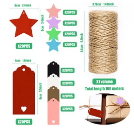 Yauhar 201Pcs Blank Gift Tags with String, Mixed Color Double-Sided Blank Craft Hang Labels Christmas Gift Wrapping Tag for Birthday Thanksgiving Wedding Favor and Valentine's Day
