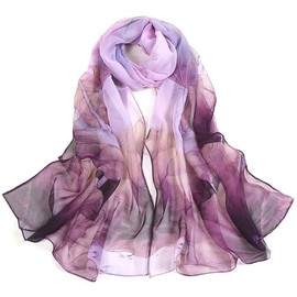 HinyBoeh Floral Scarfs for Women Lightweight Spring Summer - Chiffon Long Scarf Shawl Sunscreen Wrap Neck Headscarf