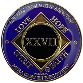 NA 27 Year Medallion, Narcotics Anonymous 27 Year Gold and Purple Color Plated Coin
