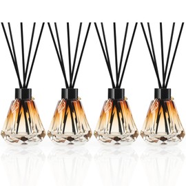 Reed Diffuser, 4pcs Reed Diffuser Empty Bottles with 20pcs Reed Diffuser Sticks, Delicate Gold Leaf Decor, Glass Fragrance Diffuser Set with lids for Home, Bathroom | Refillable,Diamond Style Black