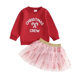 BemeyourBBs Toddler Girl Christmas Outfit Baby Girl Crewneck Sweatshirt Tutu Skirts Set Cute Little Girl Clothes (Christmas Crew & candy cane, 12-18 Months)