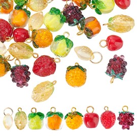 AHANDMAKER 32 Pieces Fruit Glass Charmsuit 8 Styles Lampwork Fruit Charms Crystal Food Charms Pineapple Strawberry Grape Charms for DIY Crafts Necklace Jewellery Making, lamp work