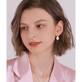 Shuxin Sterling Silver Pearl Hoop Earrings for Women, Hypoallergenic Pearl Dangle Earrings, Small Huggie Hoops Earrings with Cubic Zirconia, Jewellery Gifts for Ladies Girls