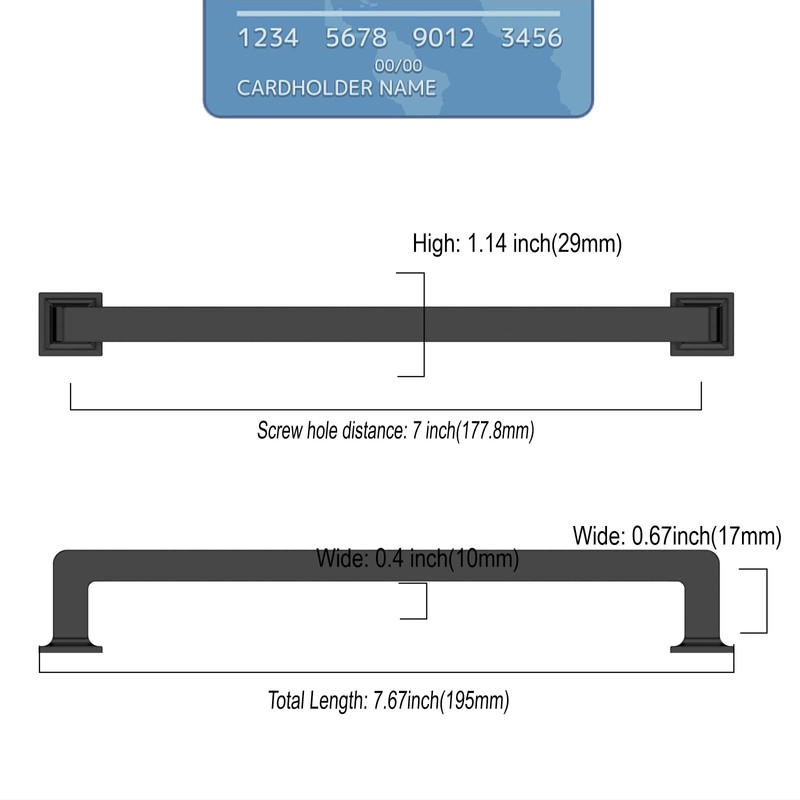 9BUILD 6 Pack 7 Inch Matte Black Cabinet Handles -