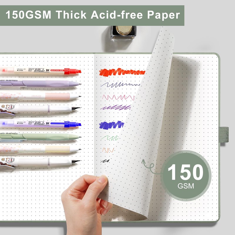 EMSHOI A5 Notebook Dotted Journal - 150gsm Thick Paper, Hardcover