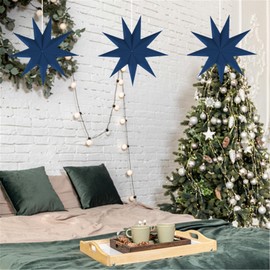 3 Pieces 3D 12" Large Paper Star Blue Paper Hanging Star Decorations for Weddings, Christmas Holiday, Birthday Party Celebration & Home Décor