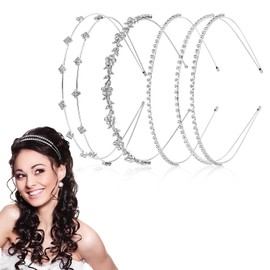 4 Pcs Silver Rhinestone Headbands for Women, Flower Leaf Tiara Crown Head Band Wedding Hair Accessories for Women Girls (Style B, One Size)